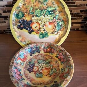 Vintage 1970’s Daher Fruit Design Decorative Tray & Bowl made in England